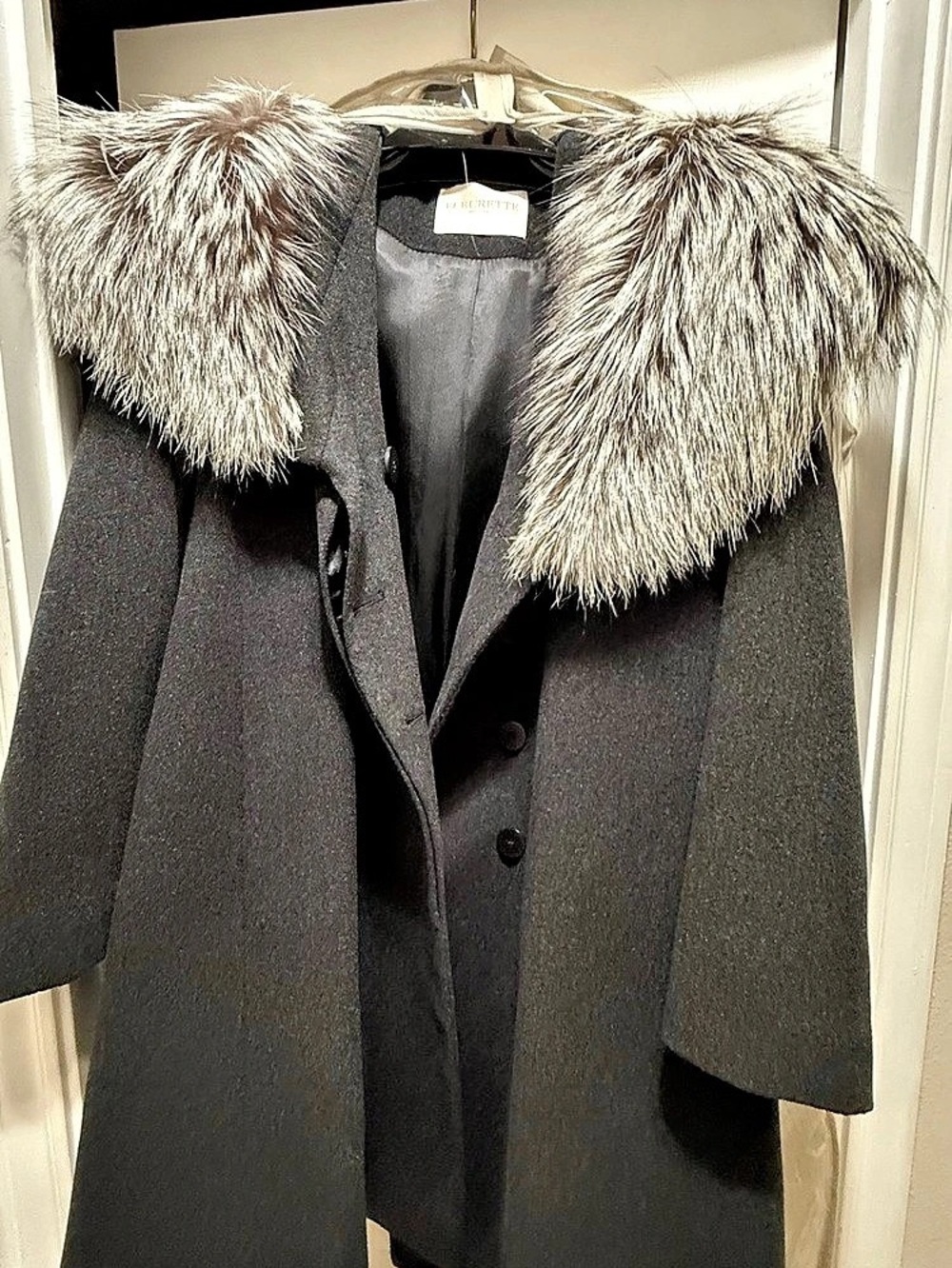 Fleurette Fur Collar Wool Pea Coat Size Small Like New